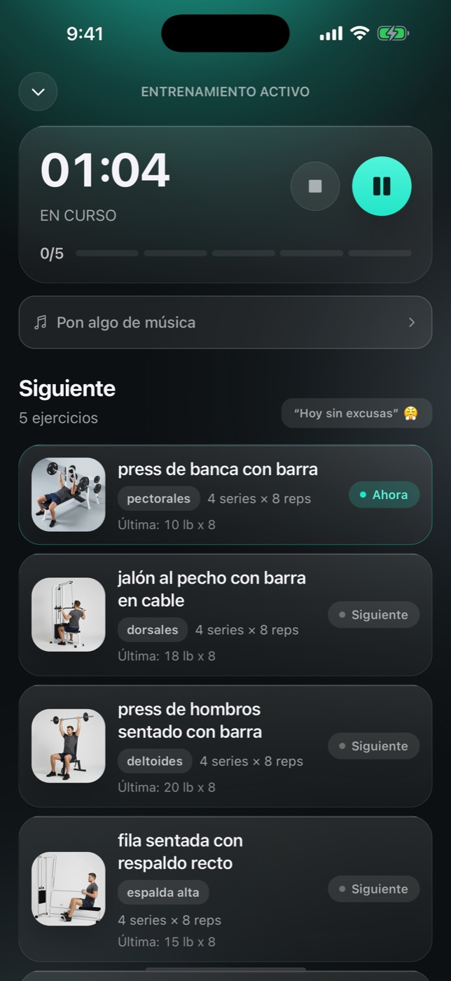 Entrenamiento activo en Gymbora con temporizador