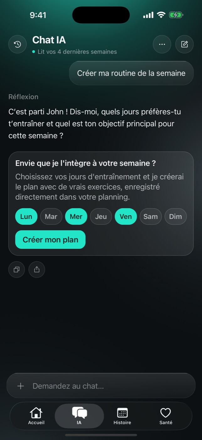 Gymbora AI coach chat building a weekly plan